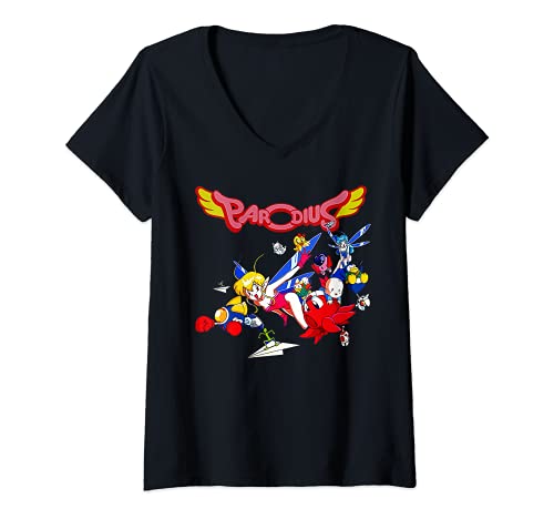 Mujer US Konami Parodius Box Art 01 Camiseta Cuello V