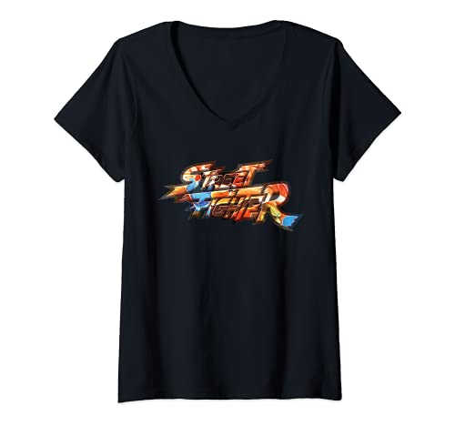 Mujer US Street Fighter +Logo Chun Li Kick 01 Camiseta Cuello V
