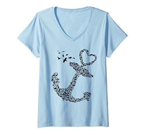 Mujer Vela Marinero Patrón Ancla Barco Marinero Capitán Velero Camiseta Cuello V