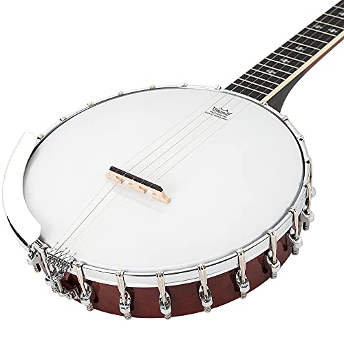 Mulucky Banjo de 5 cuerdas, tamaño completo con 24 soportes, parte trasera abierta, cuerpo de caoba con cabeza Remo, 5º afinador, paquete de regalo con kit para principiantes - B1106