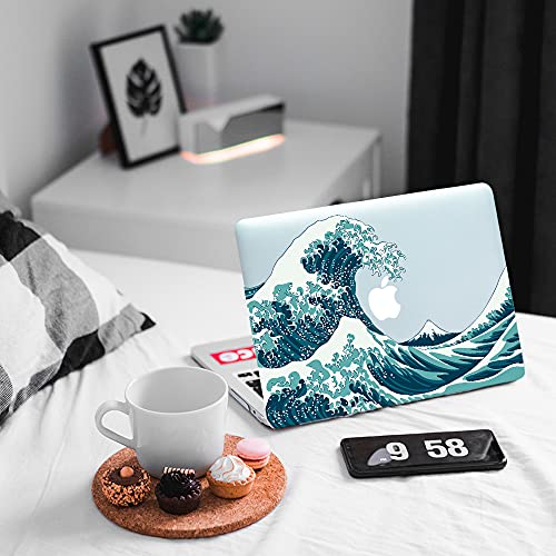 MUSHUI 4 en 1 Funda para MacBook Air 13 Pulgadas 2020 2019 2018 M1 A2337 A2179 A1932, Plástico Carcasa Rígida & Cubierta de Teclado & Protector de Pantalla, Olas Japonesas