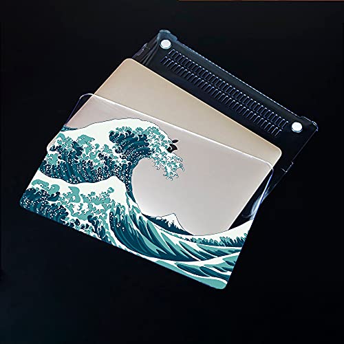 MUSHUI 4 en 1 Funda para MacBook Air 13 Pulgadas 2020 2019 2018 M1 A2337 A2179 A1932, Plástico Carcasa Rígida & Cubierta de Teclado & Protector de Pantalla, Olas Japonesas