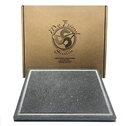 My Friend Sicilia Parrilla de piedra volcánica etnea, placa lijada para barbacoa, 39 x 30 x 2 cm, ideal para verduras, carne y pescado.