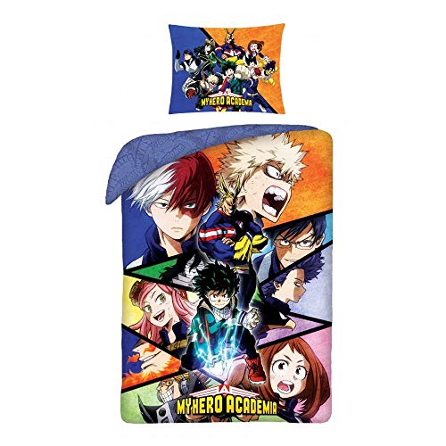My Hero Academia Juego de funda de edredón individual de algodón, tamaño europeo, 140 x 200 cm, 70 x 90 cm