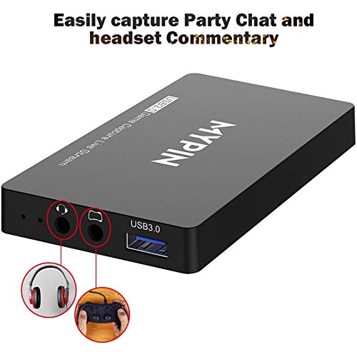 MYPIN Capturadora Vídeo HDMI Game Capture 4k@60fps HDMI2.0 Captura de Juegos Live Gamer Pass-Thru USB 3.0,Plug & Play, para PS3/PS4/Xbox One 360/Wii U
