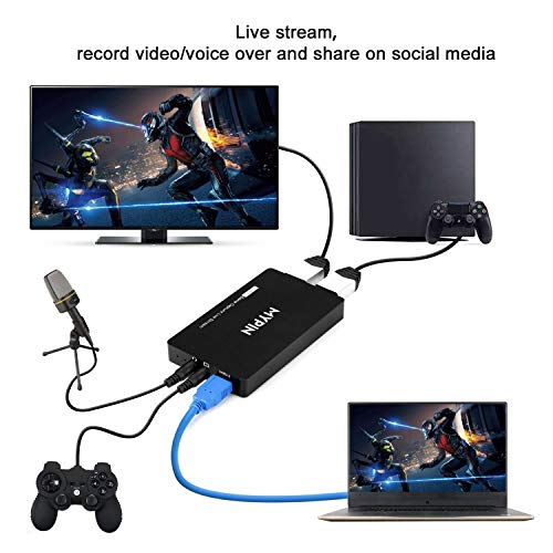 MYPIN Capturadora Vídeo HDMI Game Capture 4k@60fps HDMI2.0 Captura de Juegos Live Gamer Pass-Thru USB 3.0,Plug & Play, para PS3/PS4/Xbox One 360/Wii U