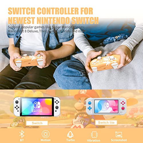 Mytrix Mando Compatible Switch, Wireless Controlador Inalámbrico para Switch / Lite, Bluetooth Gamepad con Función Turbo y Dual Shock, Pro Switch de Vibración de 3 Niveles, Amarillo