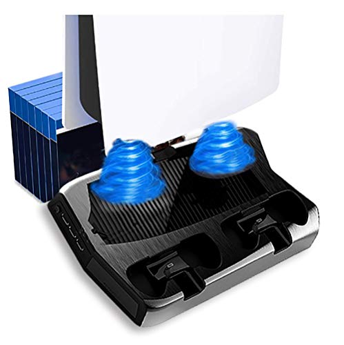 MZBZYU PS5 Estación de Carga, Soporte Vertical 5 en 1 con Ventiladores Enfriamiento 14 Ranuras de Juegos LED Indicador Base para Consola DualSense de Edición Digital Ultra HD Playstation 5, Negro
