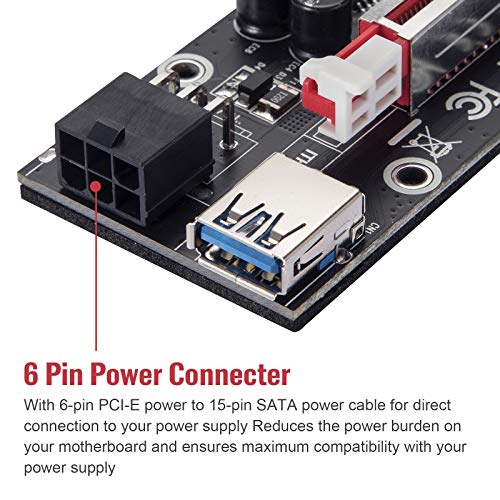 MZHOU PCI-E Riser 1X to 16X Riser Card - V009S-PLUS Tarjeta de Expansión - GPU Riser con 60cm Cable de extensión USB - PCIe Riser Card GPU Crypto Moneda Bitcoin Minería (V009S-PLUS 6 Paquete)