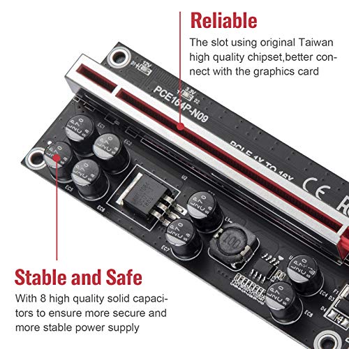 MZHOU PCI-E Riser 1X to 16X Riser Card - V009S-PLUS Tarjeta de Expansión - GPU Riser con 60cm Cable de extensión USB - PCIe Riser Card GPU Crypto Moneda Bitcoin Minería (V009S-PLUS 6 Paquete)