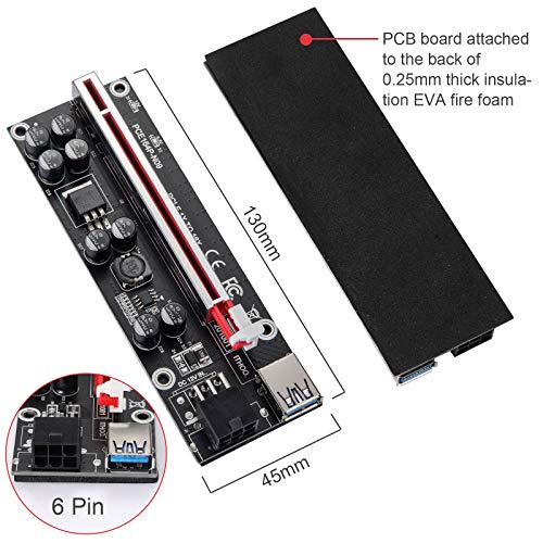 MZHOU PCI-E Riser 1X to 16X Riser Card - V009S-PLUS Tarjeta de Expansión - GPU Riser con 60cm Cable de extensión USB - PCIe Riser Card GPU Crypto Moneda Bitcoin Minería (V009S-PLUS 6 Paquete)