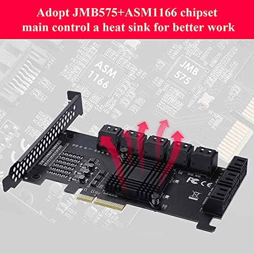 MZHOU PCIe SATA de 16 Puerto - Tarjeta de expansión de Controlador SATA 3.0 de 6Gbps con Soporte de Perfil bajo y Cable Divisor de alimentación - PCI Express Card Supports PCIe X4/X8/X16 Card Slots