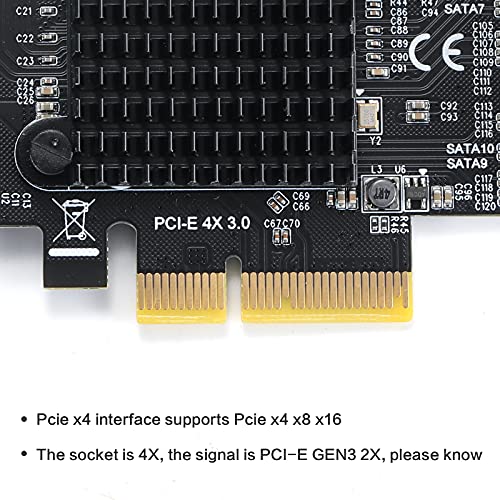 MZHOU Tarjeta PCI-E SATA de 10 Puertos - Tarjeta SATA 3.0 PCIe de 6 Gbps Compatible con 10 Dispositivos SATA PCI-E 4X 3.0 - Tarjeta de expansión SATA con 10 Cables SATA y Soporte de Perfil bajo