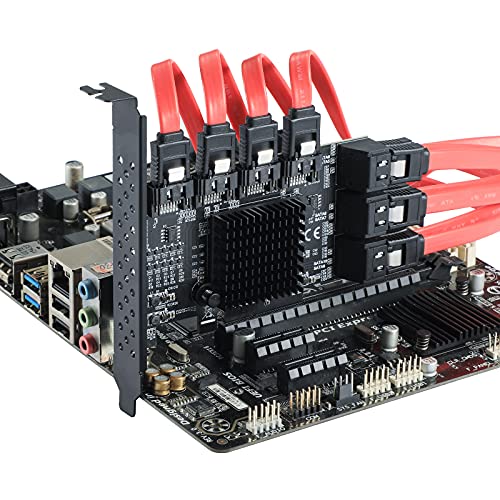 MZHOU Tarjeta PCI-E SATA de 10 Puertos - Tarjeta SATA 3.0 PCIe de 6 Gbps Compatible con 10 Dispositivos SATA PCI-E 4X 3.0 - Tarjeta de expansión SATA con 10 Cables SATA y Soporte de Perfil bajo