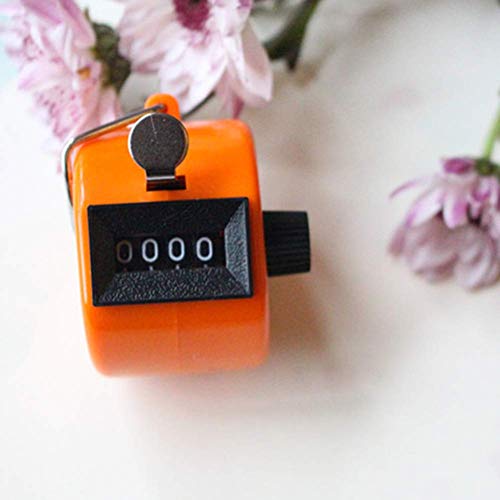 N-K Contador de mano mecánico Palm Click Count Clicker con anillo de dedo, color naranja, portátil y útil