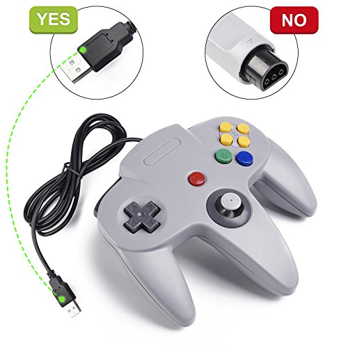 N64 Classic USB Controller, miadore Retro Controller para N64 Bit USB Wired Gamepad Joystick controlador de juego para Windows PC Mac Raspberry Pi 3, gris