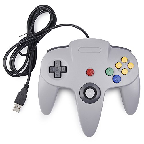 N64 Classic USB Controller, miadore Retro Controller para N64 Bit USB Wired Gamepad Joystick controlador de juego para Windows PC Mac Raspberry Pi 3, gris