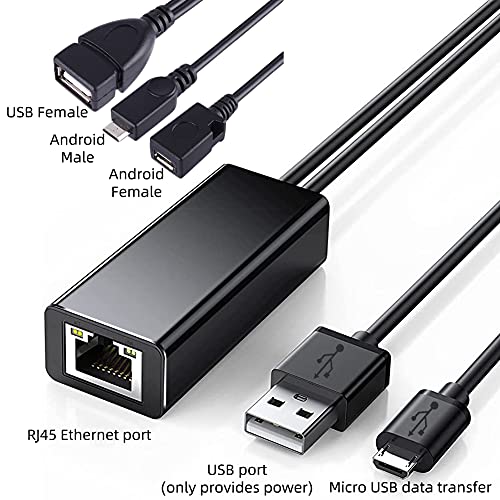 Najiny Adaptador Micro USB Ethernet con OTG Cable, Ethernet Adapter de Red Estable USB a RJ45 LAN Convertidor Compatible con Fire TV Stick/Chromecast Reducir Buffer