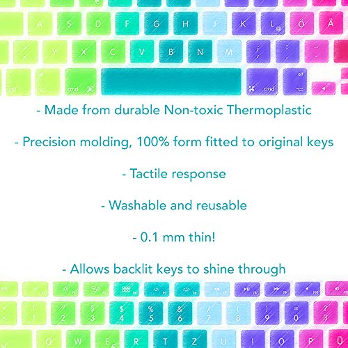NALIA Protección del Teclado Compatible con Macbook Air/Pro/Pro Retina 13' & 15' Pulgadas, Delgado Silicona Folio Transparente Película Protectora Translucida Cubierta Flexible, Color:Arco Iris
