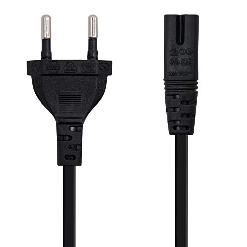 NANOCABLE 10.22.0402 - Cable de Alimentación para Cargador de Portátiles en Forma de 8 (CEE 7/16/M-C7/H, 100% Cobre AWG18, 1.5mts) Color Negro