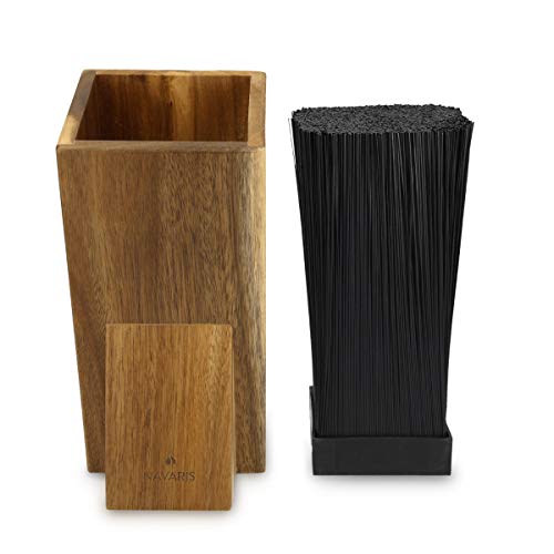 Navaris Soporte con cerdas para Cuchillos - Bloque de Acacia para Utensilios de Cocina - Base Universal de Madera para almacenaje de Cuchillos
