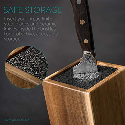Navaris Soporte con cerdas para Cuchillos - Bloque de Acacia para Utensilios de Cocina - Base Universal de Madera para almacenaje de Cuchillos