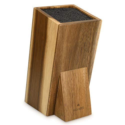 Navaris Soporte con cerdas para Cuchillos - Bloque de Acacia para Utensilios de Cocina - Base Universal de Madera para almacenaje de Cuchillos
