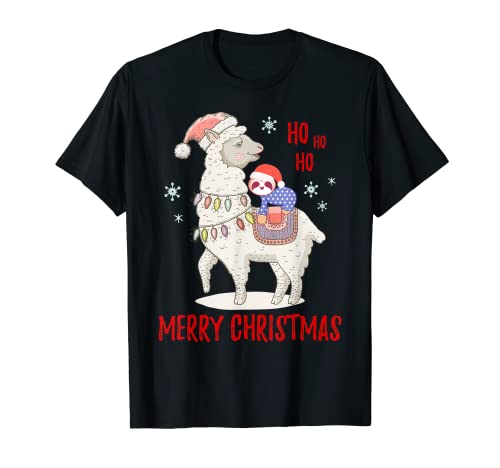 Navidad Perezoso Cabalgando Llama Feliz Navidad Ho Ho Ho Funny Jams Camiseta