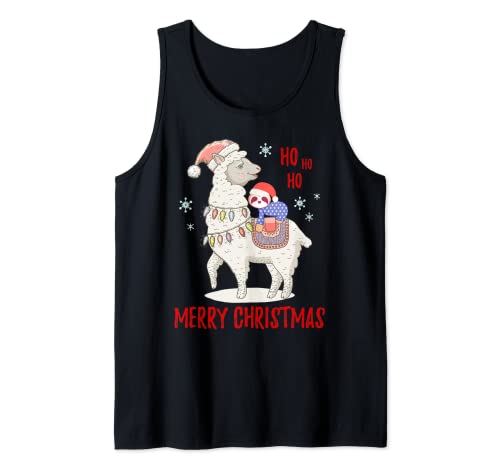 Navidad Perezoso Cabalgando Llama Feliz Navidad Ho Ho Ho Funny Jams Camiseta sin Mangas
