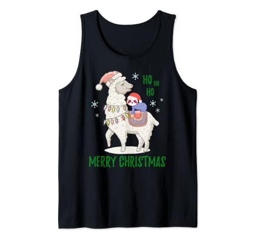Navidad Perezoso Montando Santa Llama Feliz Navidad Perezoso Durmiendo Camiseta sin Mangas