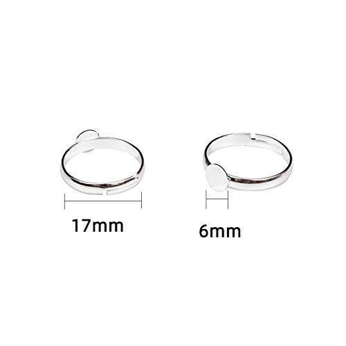 NBEADS 100 Bases de Anillo de Almohadilla de Latón, Plomo Y Cadmio Libre, Ajustable, Tamaño: Anillo: Alrededor de 17 mm de Diámetro Interior, Bandeja: Alrededor de 6 mm En Diámetro