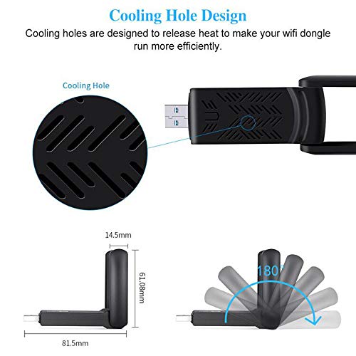 NEKAN Adaptador WiFi USB, AC 1200Mbps WiFi Receptor 802.11 Dongle con Dual Band 5Ghz / 2.4Ghz,WiFi Antena para PC Desktop Laptop Tablet, Soporta Windows 10/7/8/8.1/XP, Mac OS X (WiFi USB 5dBi)