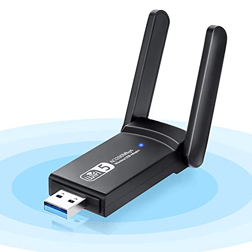 NEKAN Adaptador WiFi USB, AC 1200Mbps WiFi Receptor 802.11 Dongle con Dual Band 5Ghz / 2.4Ghz,WiFi Antena para PC Desktop Laptop Tablet, Soporta Windows 10/7/8/8.1/XP, Mac OS X (WiFi USB 5dBi)