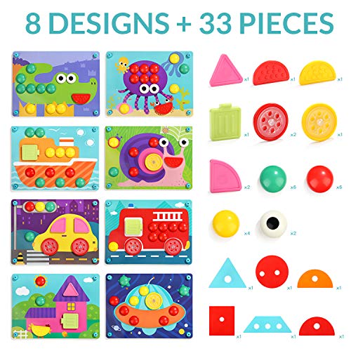 Nene Toys Puzzle Infantil de Madera 8 en 1 – Juguete Educativo para Niños y Niñas de 2 3 4 años – Mosaicos 3D con 8 Coloridos Diseños de Rompecabezas – Juego Montessori de Desarrollo Cognitivo