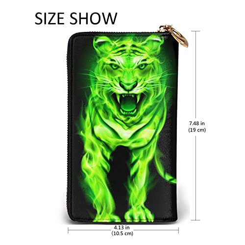 Neon Hd Tiger Cartera de cuero para mujer con cremallera larga alrededor del bolso de embrague bolsa de viaje titular de la tarjeta de crédito monedero, Neon Hd Tiger, Talla única, classic