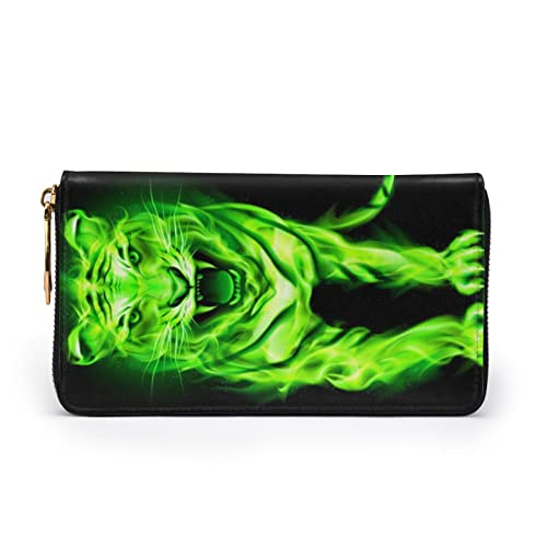 Neon Hd Tiger Cartera de cuero para mujer con cremallera larga alrededor del bolso de embrague bolsa de viaje titular de la tarjeta de crédito monedero, Neon Hd Tiger, Talla única, classic