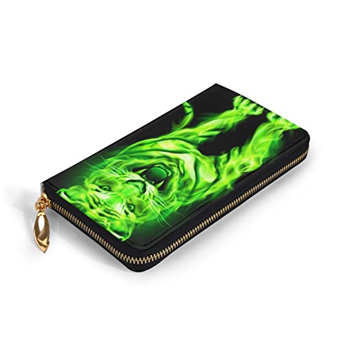 Neon Hd Tiger Cartera de cuero para mujer con cremallera larga alrededor del bolso de embrague bolsa de viaje titular de la tarjeta de crédito monedero, Neon Hd Tiger, Talla única, classic