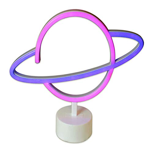 Neón Led Señal Luz Decorativa Planeta Neón Noche Lámpara Romántica Mesita de Noche Planeta Decoración Neón con Base