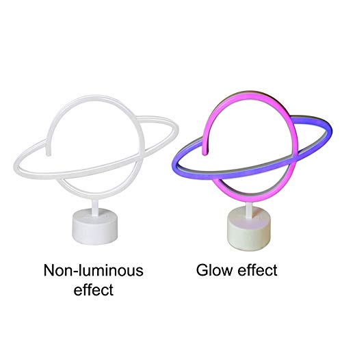 Neón Led Señal Luz Decorativa Planeta Neón Noche Lámpara Romántica Mesita de Noche Planeta Decoración Neón con Base