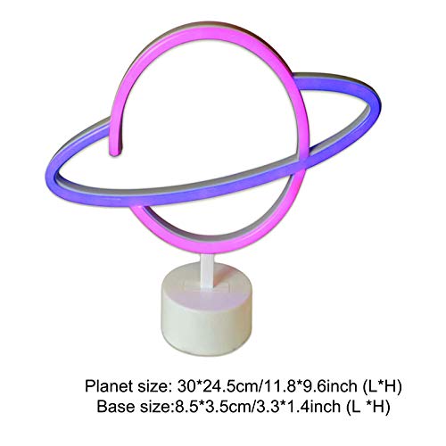 Neón Led Señal Luz Decorativa Planeta Neón Noche Lámpara Romántica Mesita de Noche Planeta Decoración Neón con Base