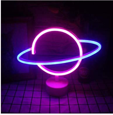 Neón Led Señal Luz Decorativa Planeta Neón Noche Lámpara Romántica Mesita de Noche Planeta Decoración Neón con Base