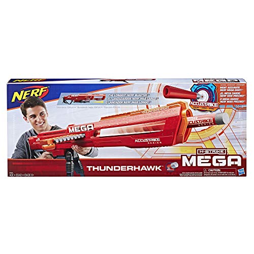 Nerf Mega Thunderhawk-Pistola de Juguete con Cargador Deslizante y trípode Plegable (Hasbro E0440EU4)