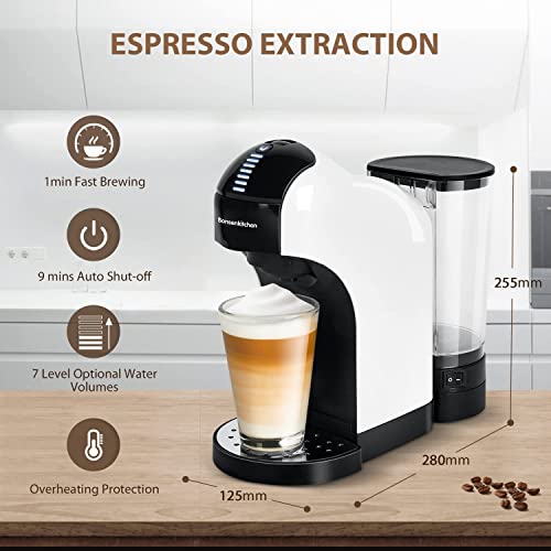 Nespresso Dolce Gusto Genio Bonsenkitchen, Cafetera de cápsulas, Cafetera 3 en 1, apagado automático, Diseño Compacto, 1400W, depósito de agua de 1L (Blanco)