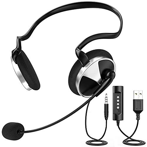 Newaner Auriculares PC con Microfono, USB/3.5mm Auricular, Ligeros Cascos con Cancelacion de Ruido Mic, Headset con Cable para Negocios, Teamspeak, VoIP, Skype, Telefono, Moviles, Oficina, Teleconfe