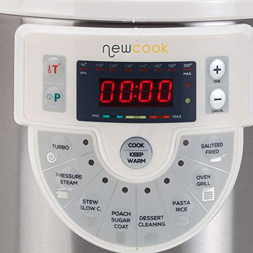 NEWCOOK Olla Programable Newcook Delicious Blanca, Olla a Presión Multifunción Eléctrica con Voz, 15 Funciones, 1000W,6 l, 4 Niv. Presión,Cubeta con recubrimiento cerámico. Accesorio para Freír