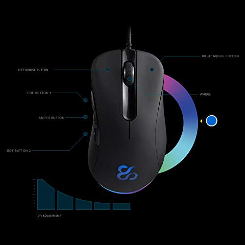 Newskill Ratón Gaming atreo con Sensor óptico (6200 dpi),botón Lateral con función de Sniper e iluminación RGB.