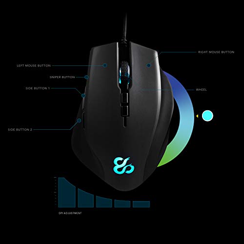 Newskill Ratón Gaming habrok con Sensor óptico (16000 dpi), botón Lateral para Sniper e iluminación RGB.
