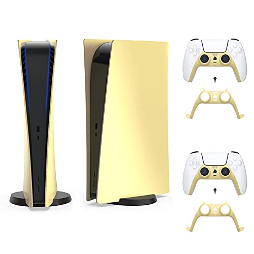 NexiGo Accesorios PS5 Conjunto de Cubierta, Placa Frontal del Controlador y Cubierta Protectora para Playstation 5 Digital Edición, Cubierta Protectora Antiarañazos a Prueba de Polvo (Dorado)