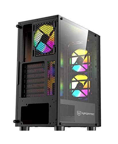 Nfortec Caelum Torre Gaming RGB con Frontal Mallado, Cristal Templado y más de 15 Modos de Iluminación - Color Negro