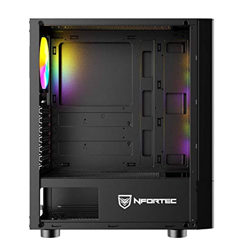 Nfortec Caelum Torre Gaming RGB con Frontal Mallado, Cristal Templado y más de 15 Modos de Iluminación - Color Negro
